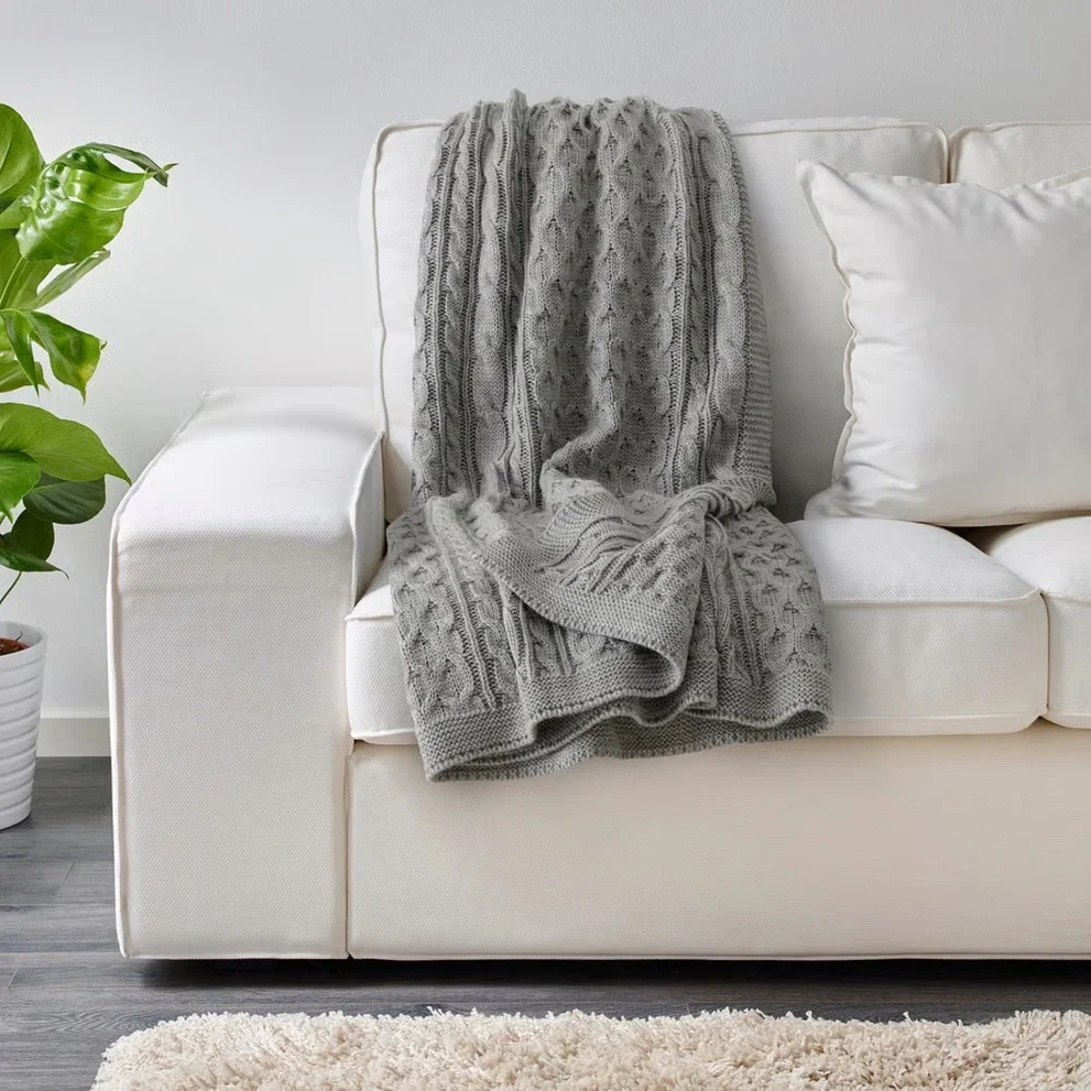 Gray Cable Knit Blanket